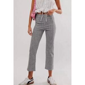 Free People Linen Blend Gingham Crop Pants Size: Small Color: Black/White